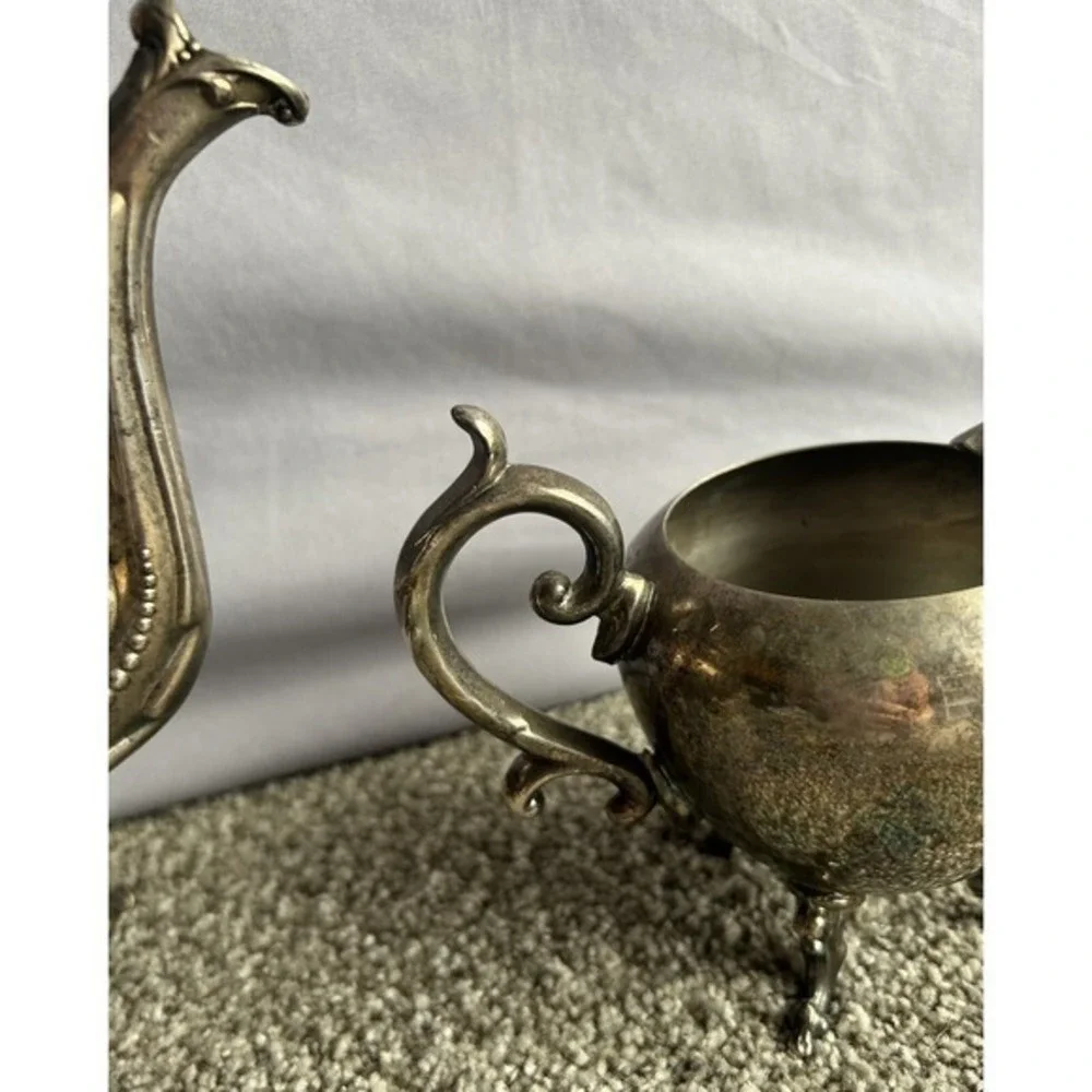Antique Birmingham‎ Silver Footed Coffee/Teapot BSC & Creamer Pitcher Collector